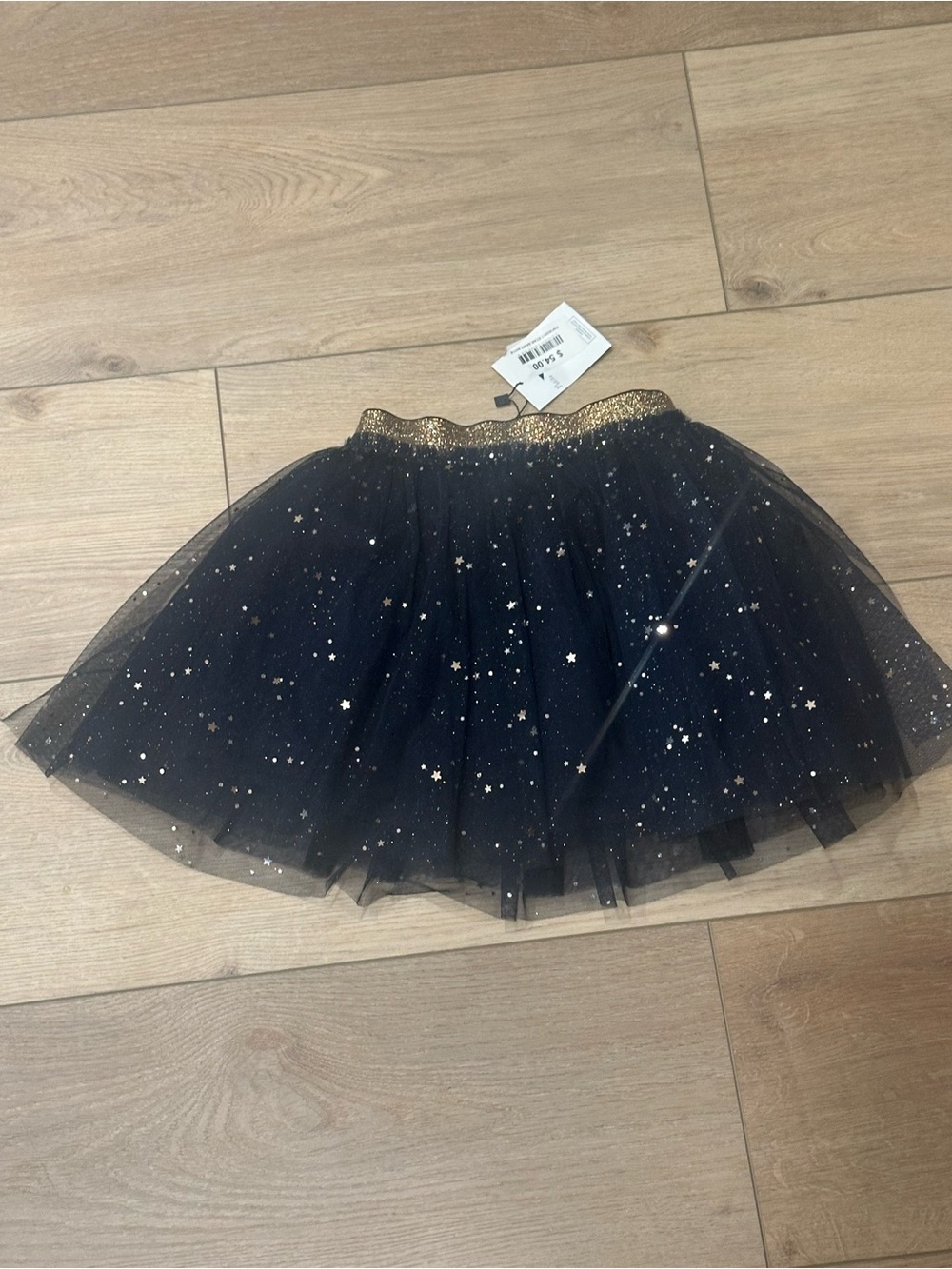 Girls Black Tulle Star Skirt with Gold Waistband